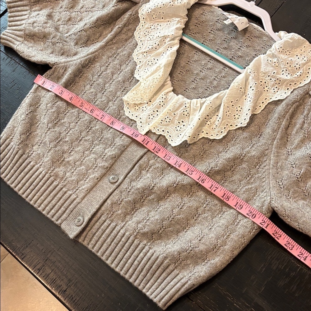 Mable Adley Lace Collar Cardigan Gray Cable Knit Eyelet Collar Large - Picture 9 of 10
